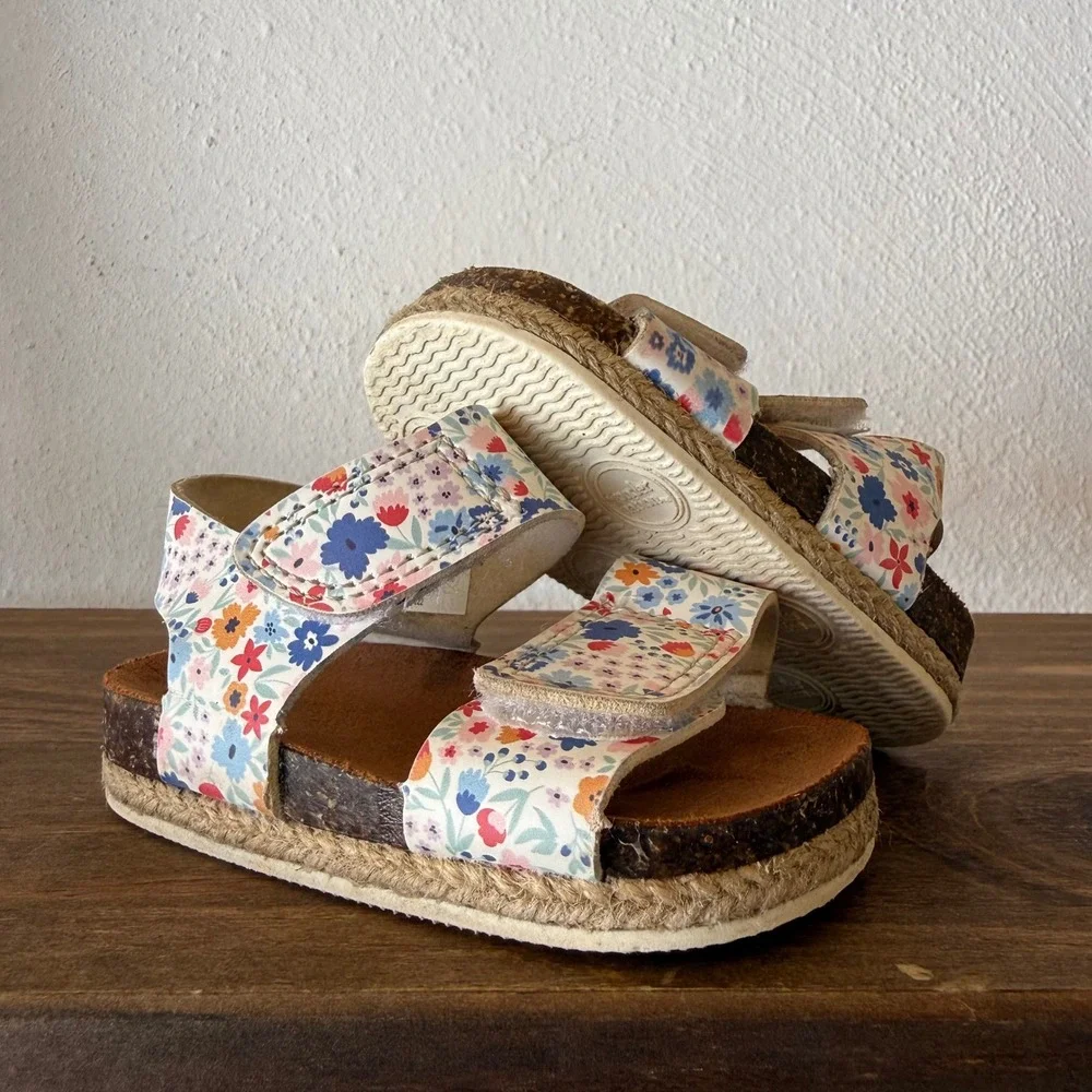 Lot of 2 Toddler Girls Shoes Size 3 Floral Sandals Brown Mary Jane Flats